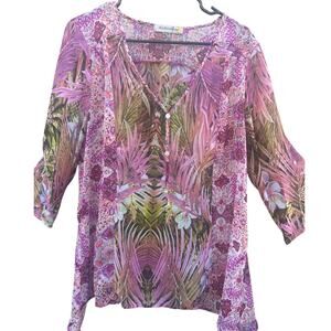 Figueroa & Flower Tropical Boho Blouse XL
Pink Palm Floral Button Top